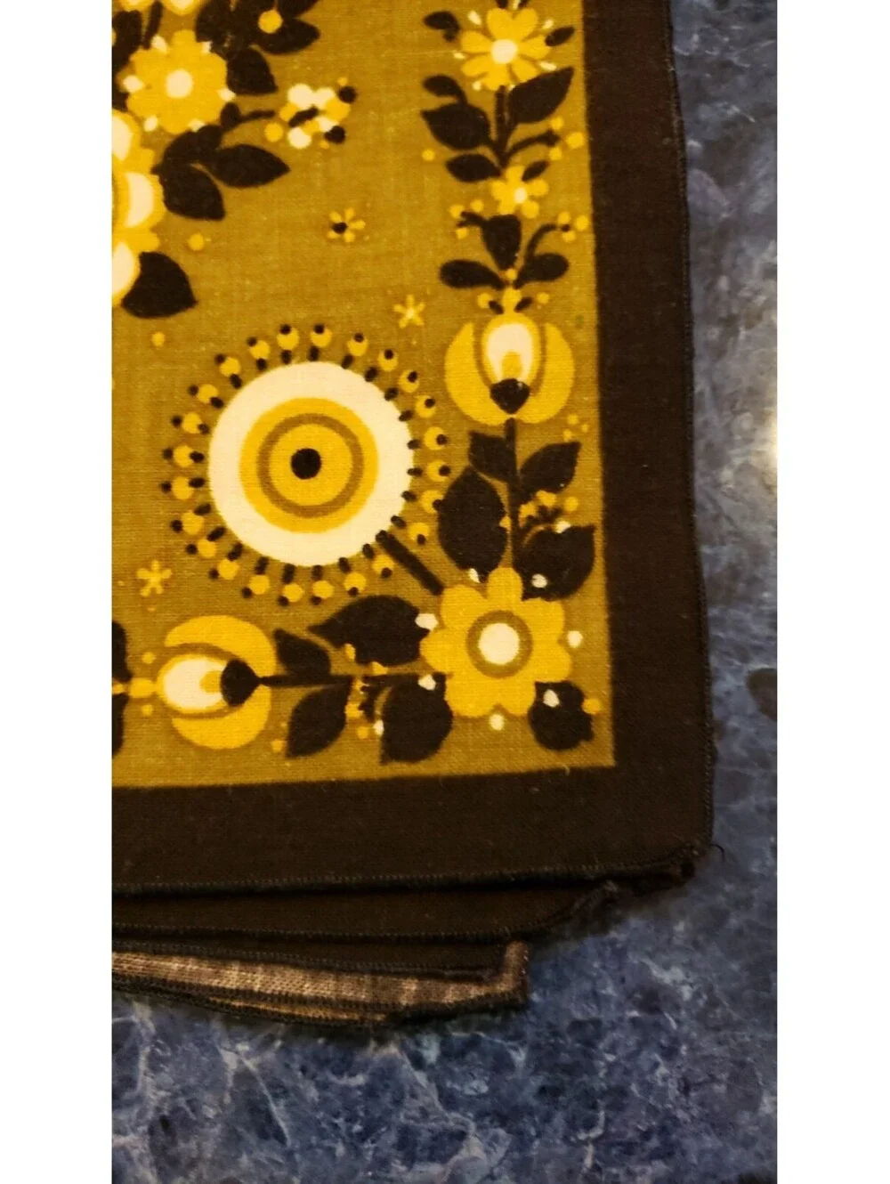 Set of 4 Boho Linen Napkins Black with Olive Green Bird Flowers 16x16